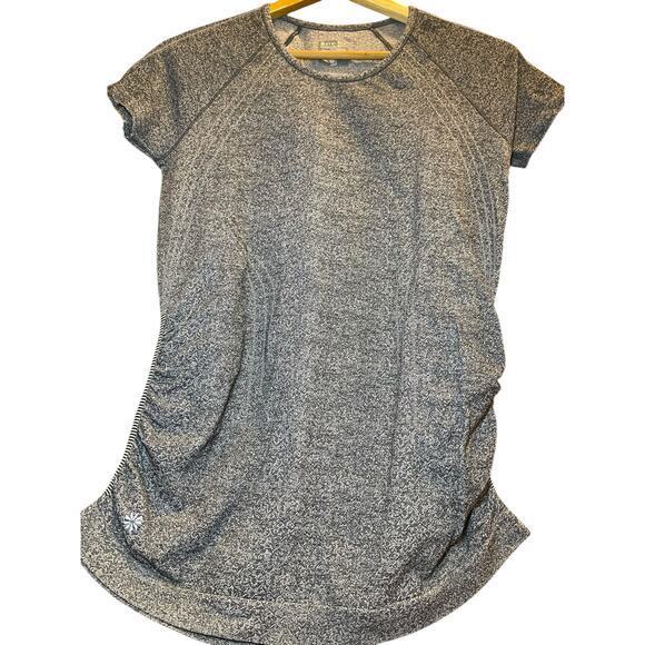 Athleta Women's Medium Fast Track Swiftly Ruched Grey Heathered Running T-Shirt - Picture 7 of 11